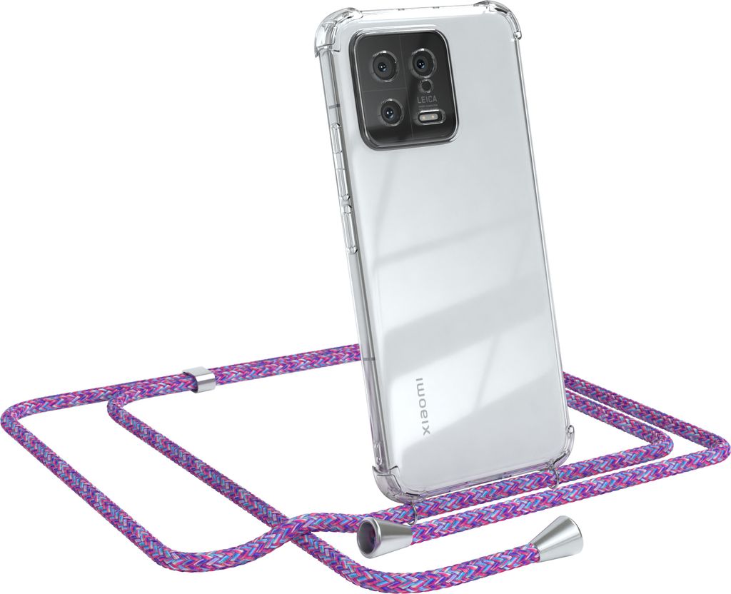 EAZY CASE Handykette kompatibel mit Xiaomi 13, Handyhülle mit Umhängeband, Handykordel, Schutzhülle Clear, Band in Bunt