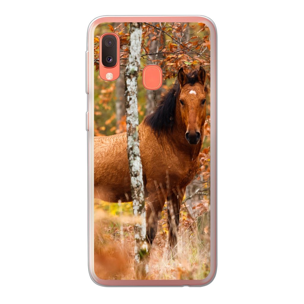 MuchoWow Handyhülle Schutzhülle Hülle für Samsung Galaxy A20e Pferd - Wald - Braun Silikon Softcase Handy Hülle - Abdeckung