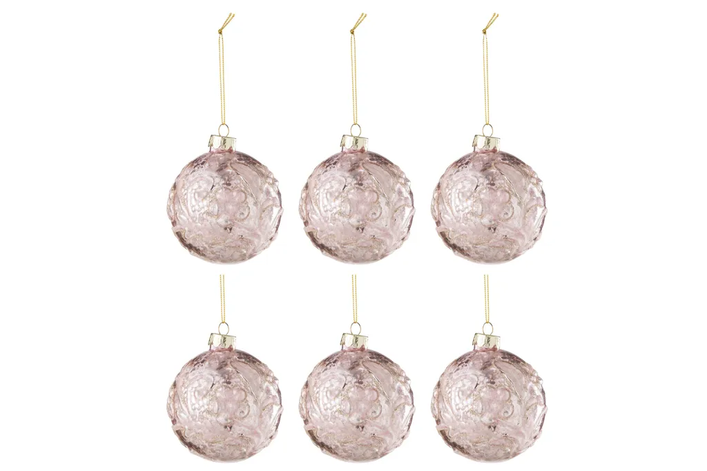 Boules de Noël Rose Pai en Verre Clair : Set de 6 Ornements Délicats