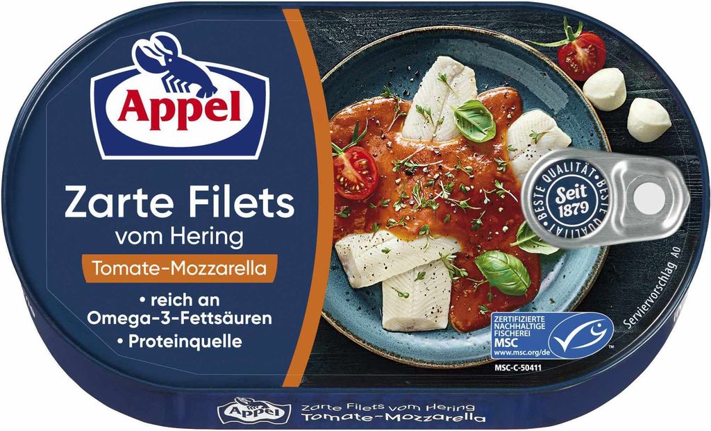 Appel Heringfilets in Tomate Mozzarella Sauce mit Basilikum Produktbild 