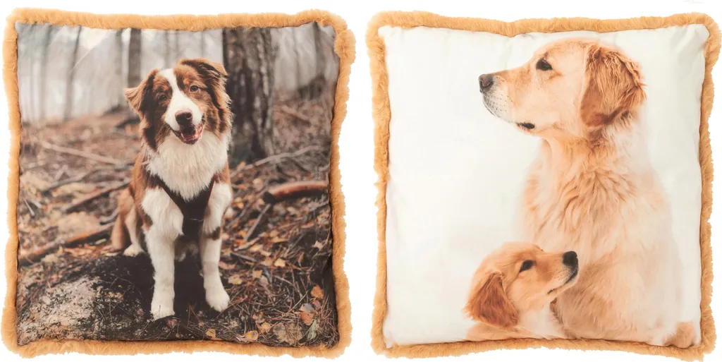 J-Line Coussin Chien Polyester Marron et Beige Large Assorti 2 Pièces