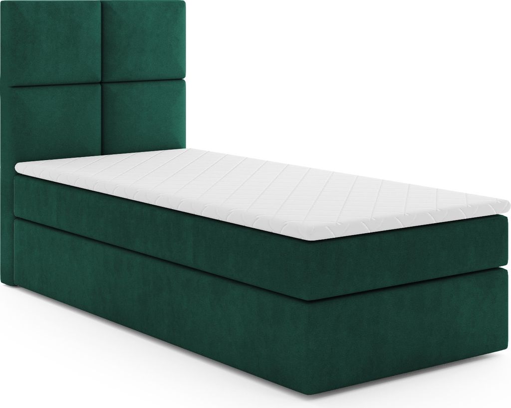 MR GROUP Boxspringbett OMIS 90x200 rechts Kinderbett Jugendbett Einzelbetten Bett mit Stauraum Polsterbett Matratze Topper H3 Schlafzimmer grün