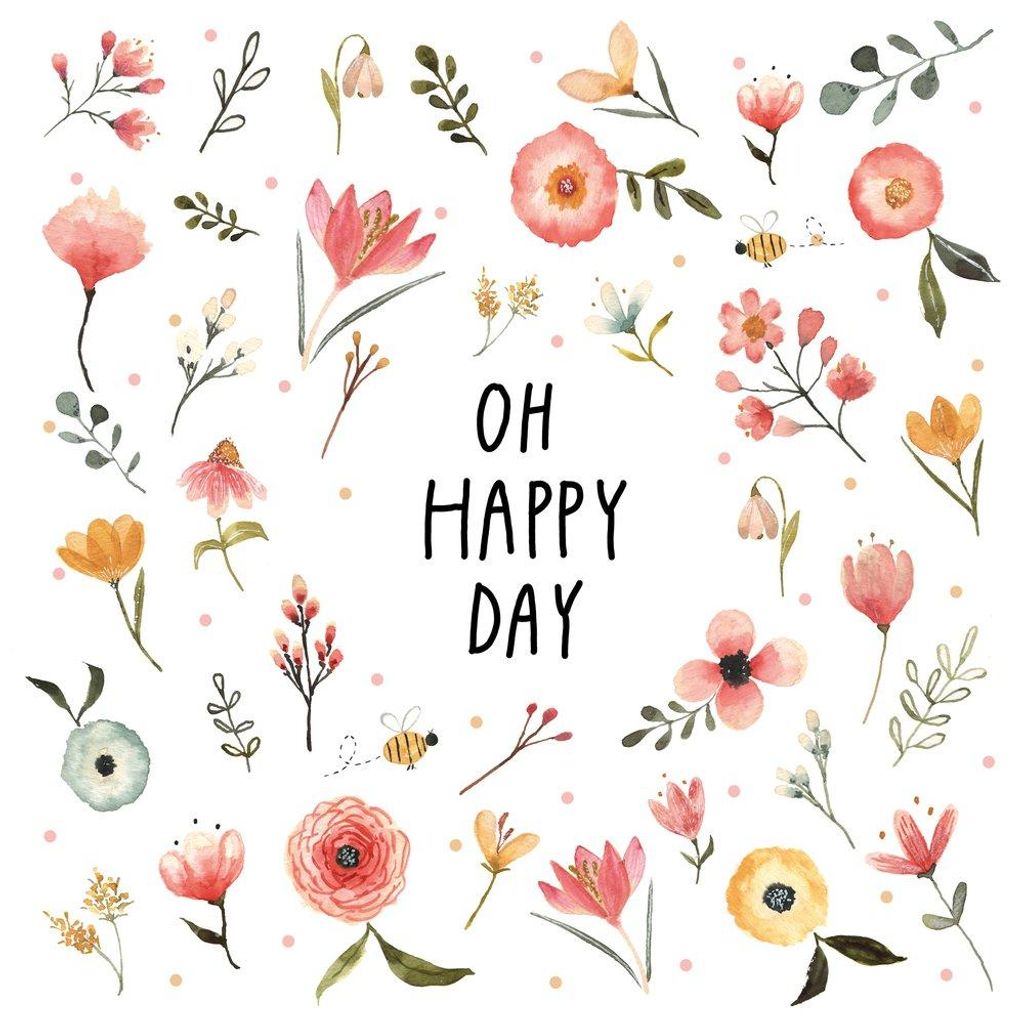 20 Servietten Oh Happy Day - Happy Day um Blümchen 33x33cm Produktbild 