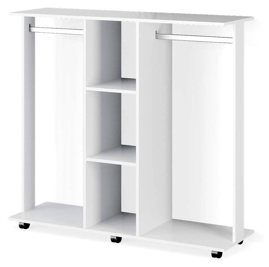 Kleiderschrank Robbie, Weiß, 130 x 120 cm, mit Rollen für flexible Platzierung und einfache Bewegung