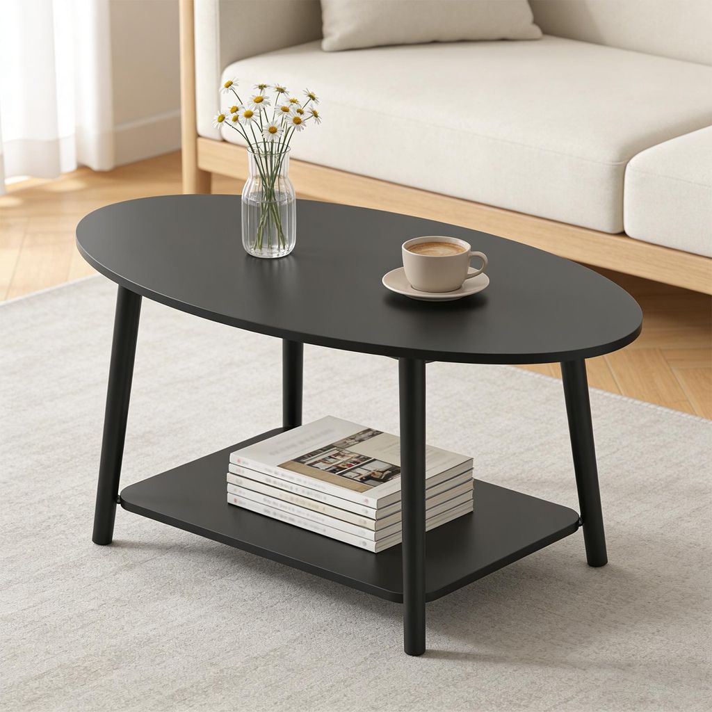 Couchtisch Wohnzimmertisch 100x53x45cm Schwarz Produktbild 