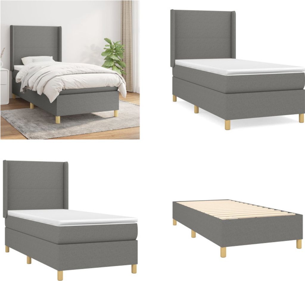 vidaXL Boxspringbett mit Matratze Dunkelgrau 80x200 cm Stoff - Boxspringbett - Boxspringbetten - Bett - Schlafzimmermöbel