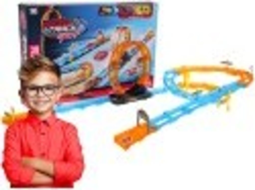 Rennstrecke mit 360-Grad-Looping, zwei Ebenen, inkl. 2 Autos, Rückziehantrieb, Strecke 92x36x23 cm, für Kinder ab 3 Jahren