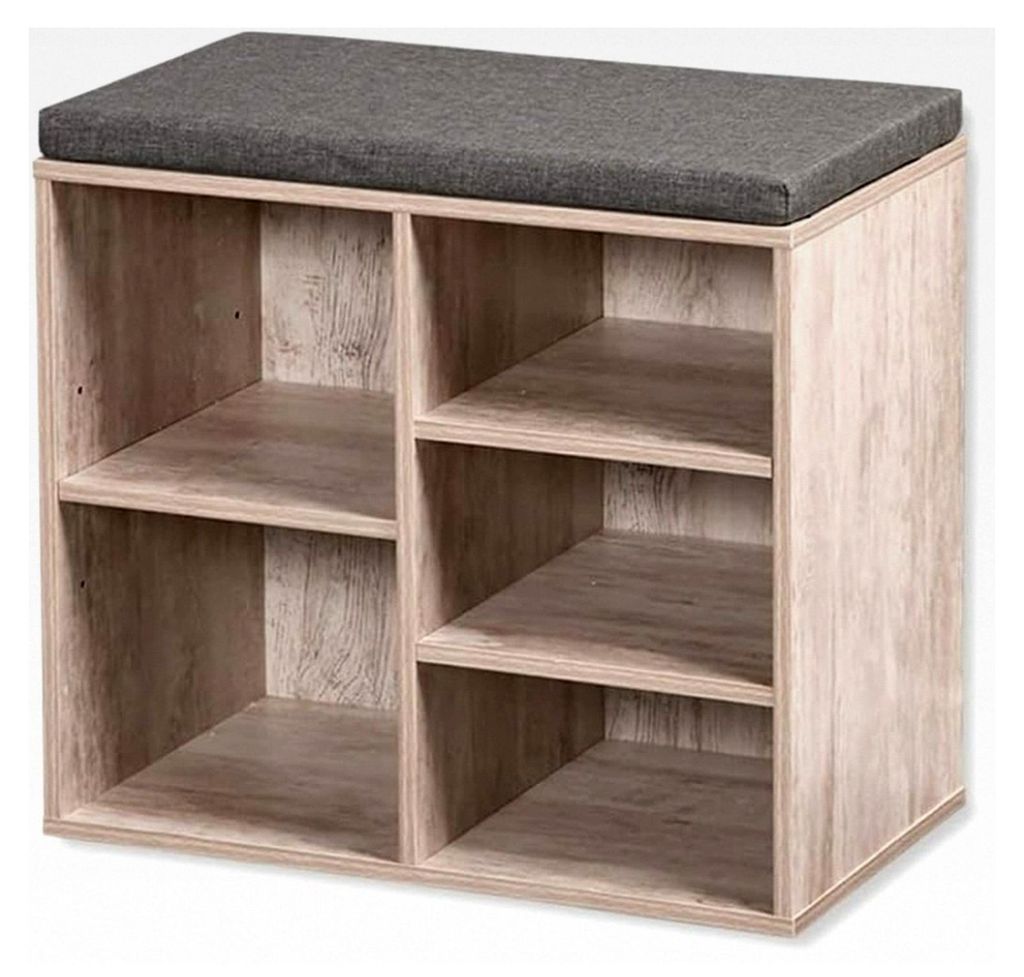 Schuhschrank mit Sitzkissen, Material: Faserplatte, Maße: B51,5 x H48 cm x L29,5 cm, Farbe: Weiß gekälkt