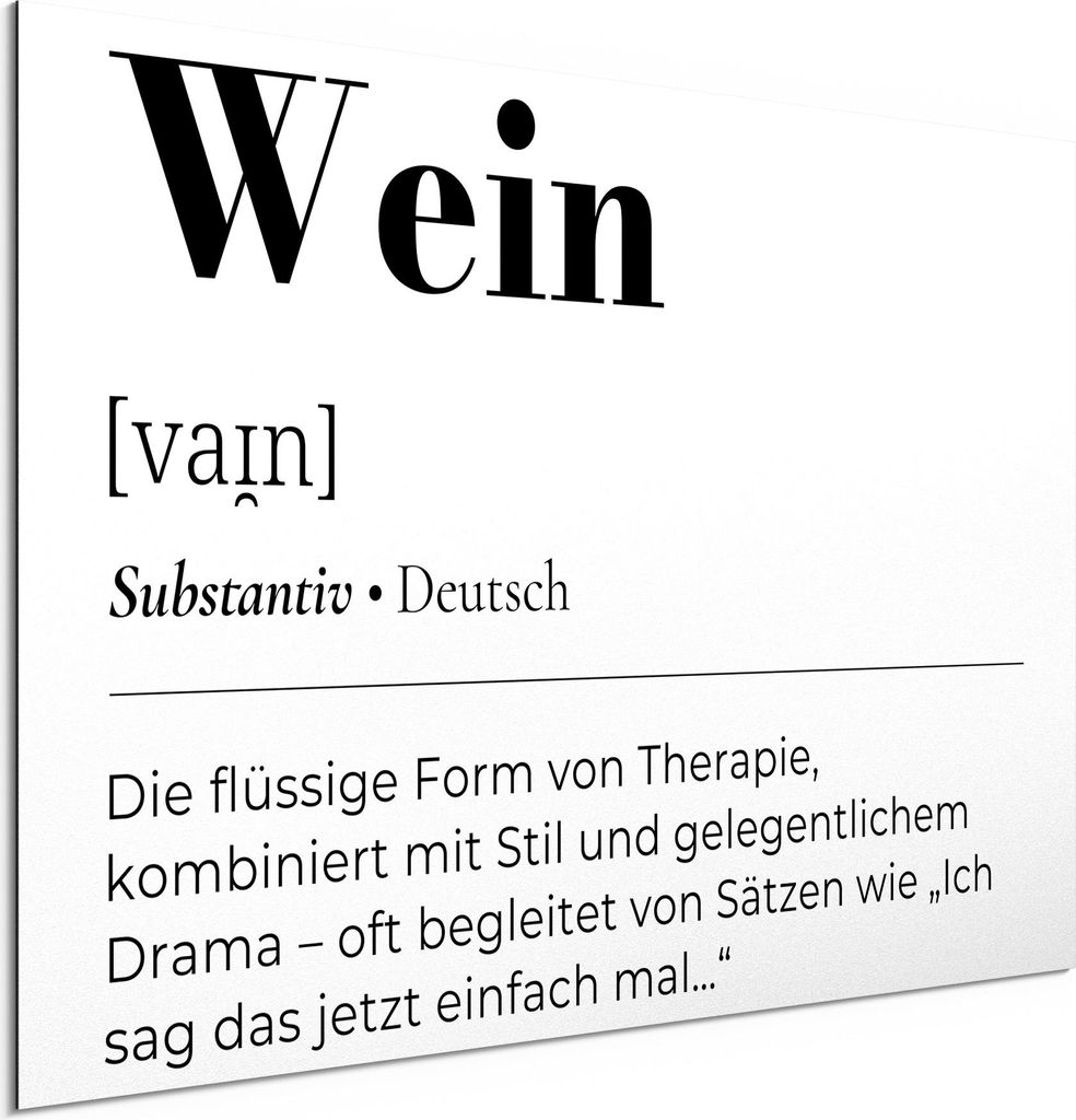 DEQORI Alu-Dibond Bild Weiß 60x40 cm 'Wein - Definition' Wandbild Metall dünn Design