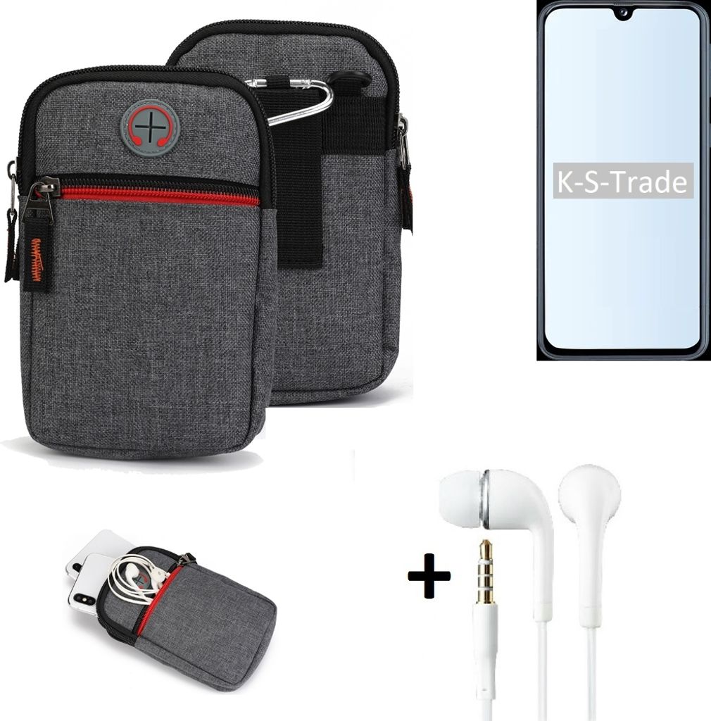 K-S-Trade Gürteltaasche + Kopfhörer kompatibel mit Samsung Galaxy S10 5G Handy Tasche Holster Schutz Hülle Handy Hülle grau Zusatzfächer 1x