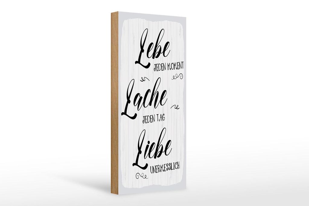 Holzschild Lebe jeden Moment Lache Liebe, 27 x 10 cm, Holzschilder Spruch Glück Weisheit