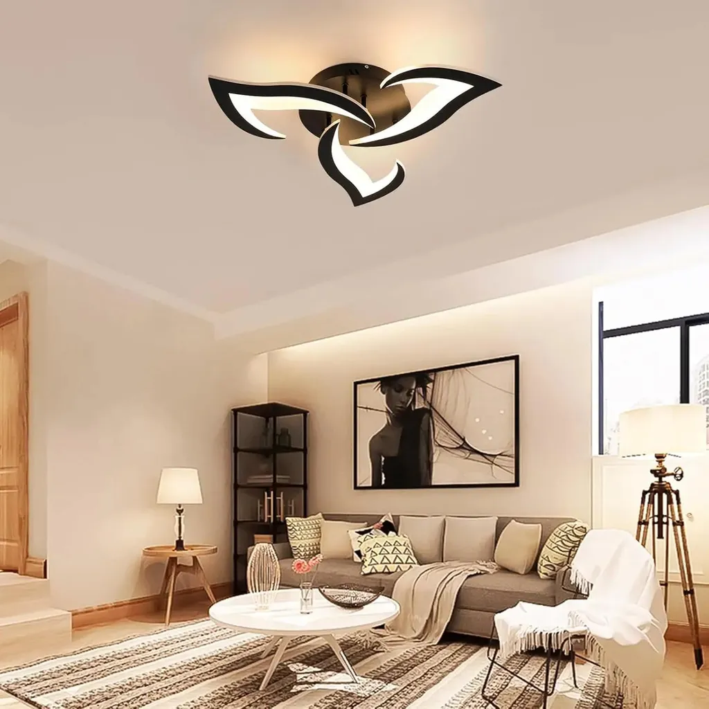 Plafonnier LED Noir 40W Forme Fleur - Éclairage Fixe Blanc Chaud - 7