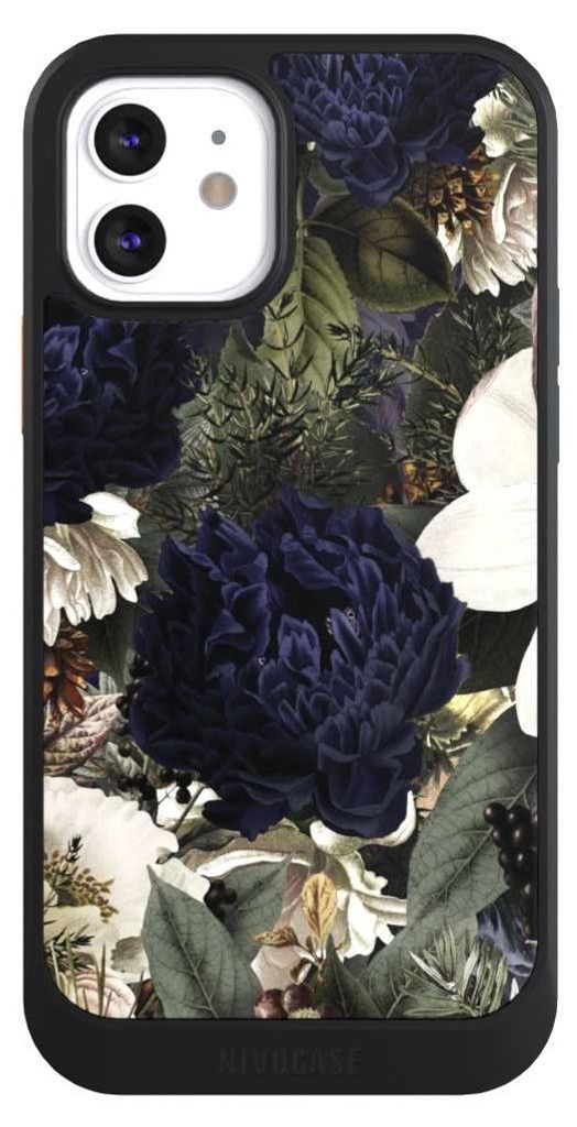 NIVOCASE Hülle für Apple iPhone 12 Handyhülle NIVOcore Case Schwarz Blumen Utart Vintage