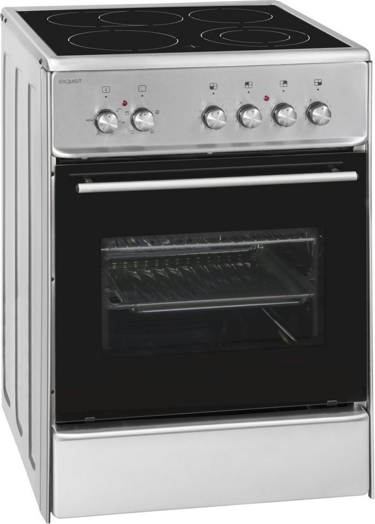 A freestanding electric cooker with a ceramic hob and oven.