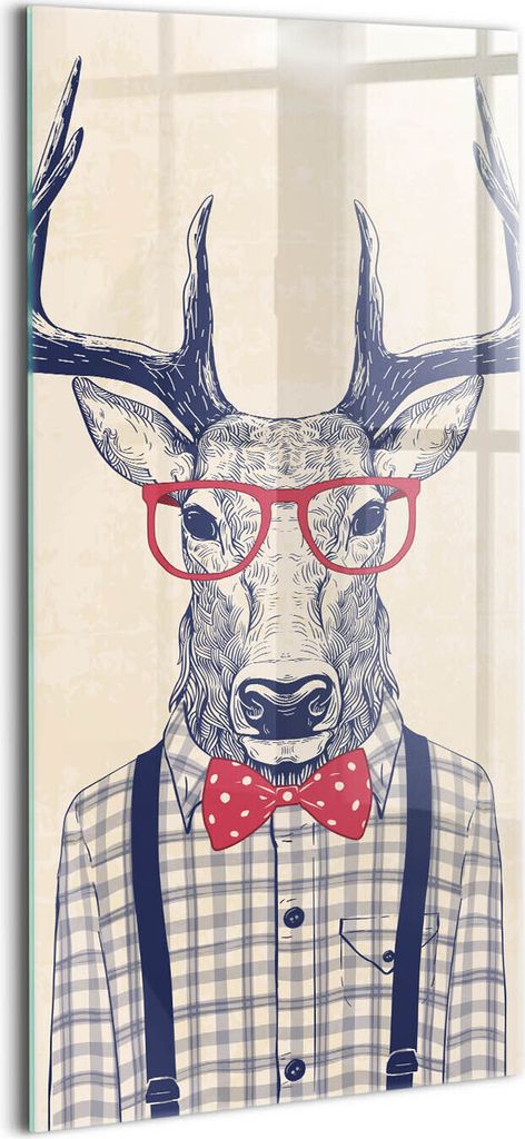 Designer Glasbild - Wandbild - Glas Bild - 50x100 cm - Ein Hirsch Im Hemd Und Mit Einer Jazzschleife