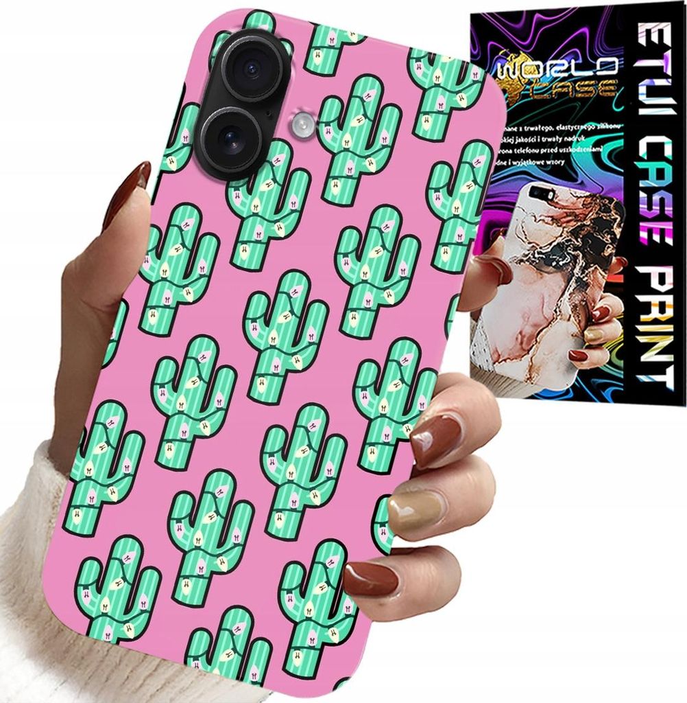 Hülle Für Iphone 16 Plus - Kakteen, Kaktus Auf Rosa Hintergrund + Folie