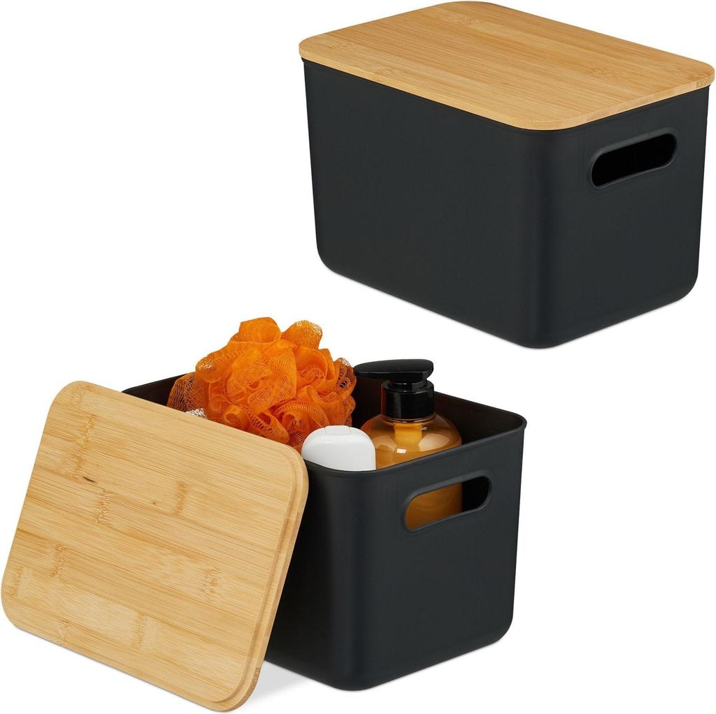 Aufbewahrungsboxen aus Kunststoff mit Bambusdeckeln, 2er-Set