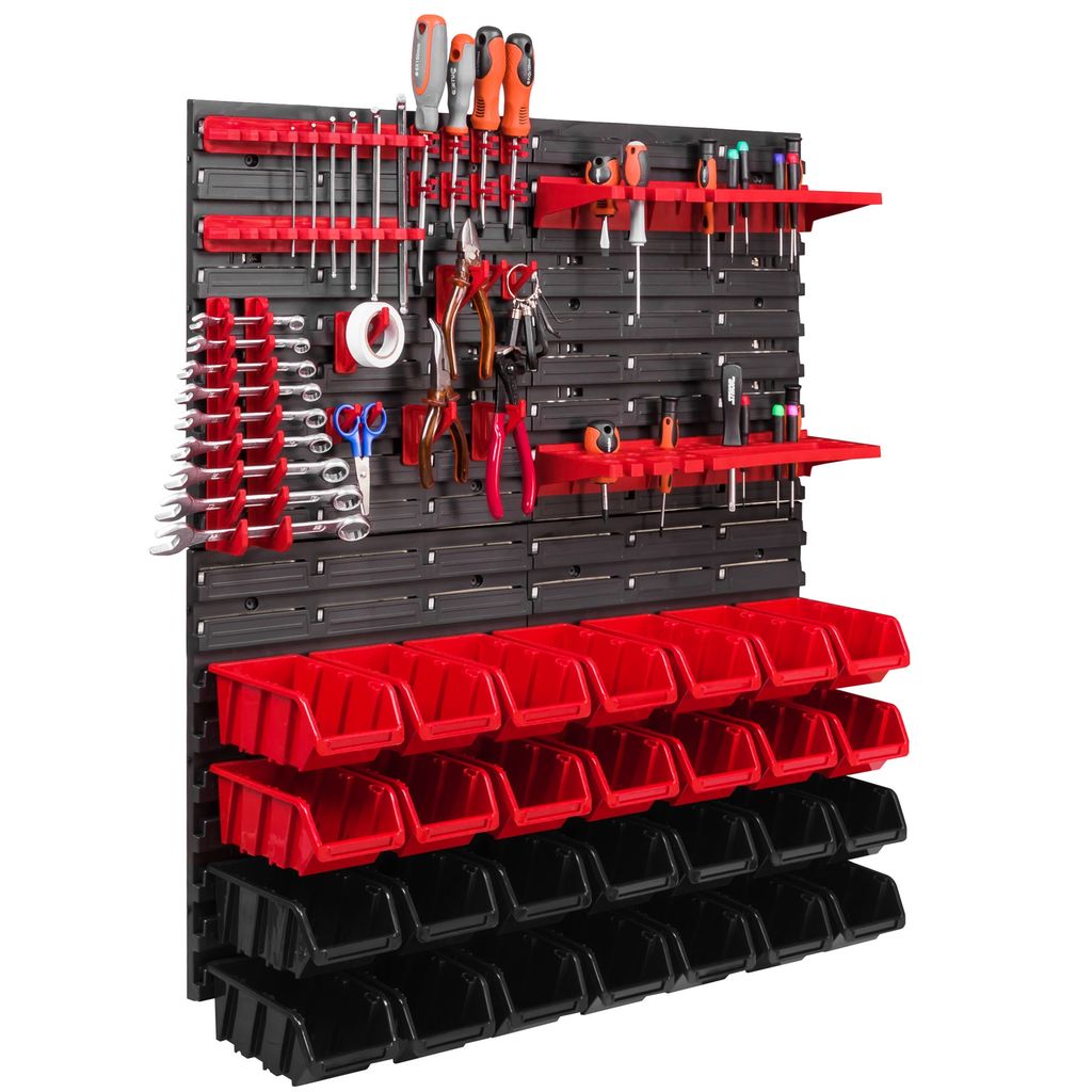 28 Stapelboxen Werkzeughalter Wandregal Werkstattregal Werkzeugwand 78x78cm Werkzeughalter Lagersystem Schüttenregal Sichtlagerkästen Extra Stark...