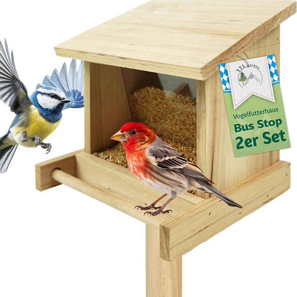 TTL GARDEN Vogelfutterhaus BUS STOP 2er Set – Vogelhaus Produktbild 