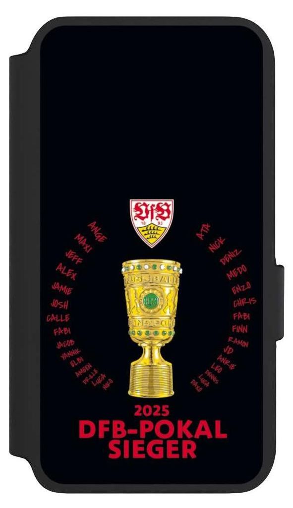 NIVOCASE Klapphülle für Samsung Galaxy S22 Handyhülle aus Kunst Leder NIVOflip schwarz Offizielles Lizenzprodukt Pokal VfB Stuttgart