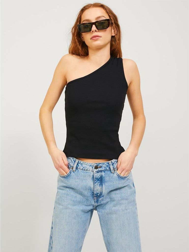 Jack & Jones Funda Str One Shoulder Jjxx ärmelloses T-shirt Schwarz L Frau Schwarz L