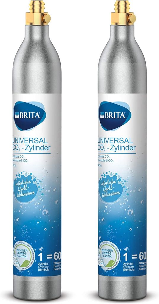 BRITA CO2-Zylinder 2-er Pack für Wassersprudler (bis zu 60l gesprudeltes Wasser pro Füllung)