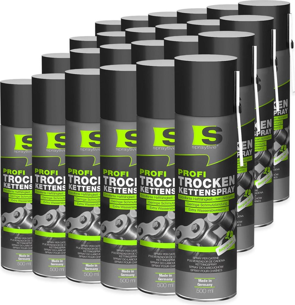 Spraytive 24 x 500ml Profi Trockenkettenspray – Kettenspray mit PTFE, Kettenfett für Fahrrad, Motorrad & Maschinen