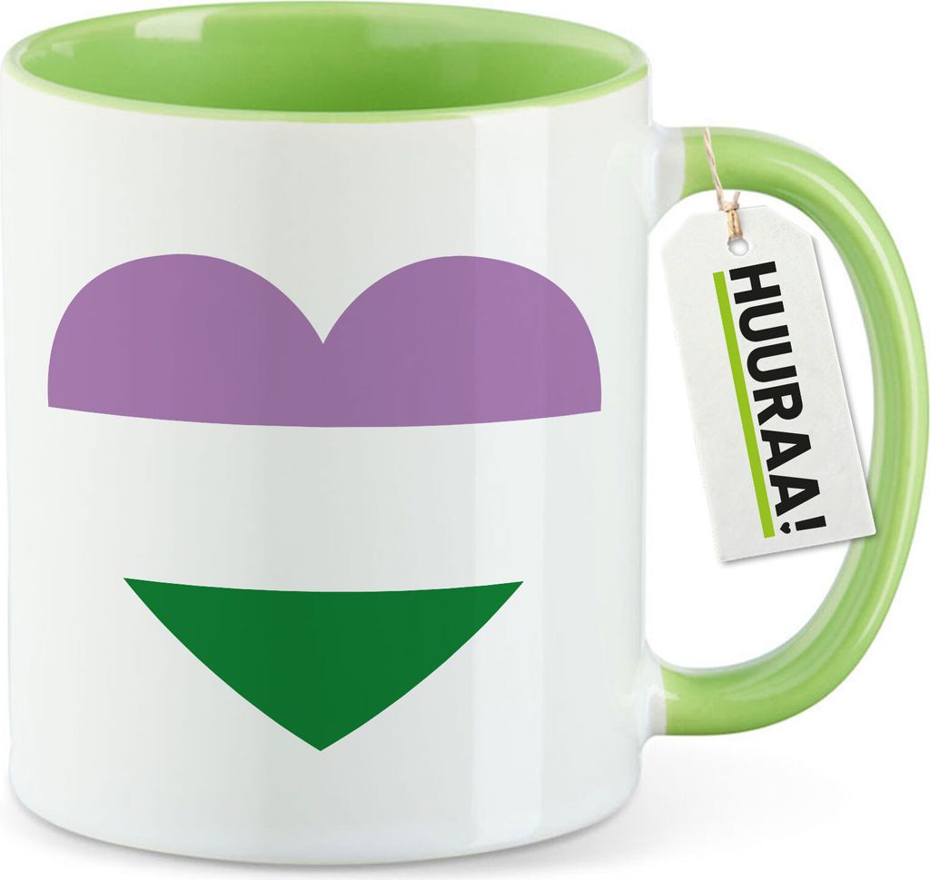 Huuraa Kaffeetasse Genderqueer Pride Flagge LGBTQ Herz 330ml Grün Keramik Kaffeebecher Geschenkidee