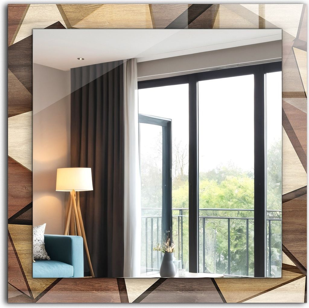 Dekorativer Wandspiegel - Bedruckter Spiegel - Motiv - 60x60 cm - Geometrische Muster Aus Holz