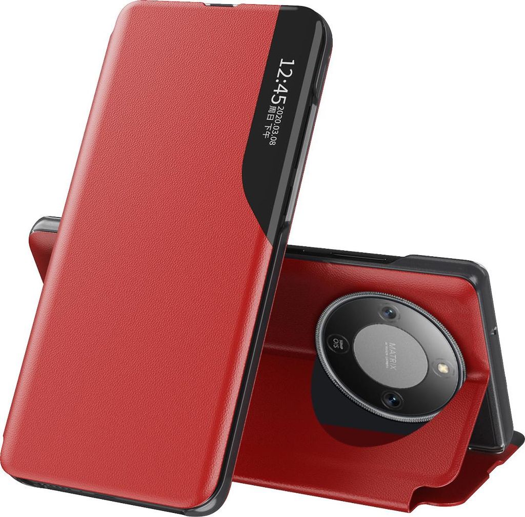 Hülle für Honor X9D, Smart View Fenster Flip Stand Cover Kunstleder Schutzhülle Rot