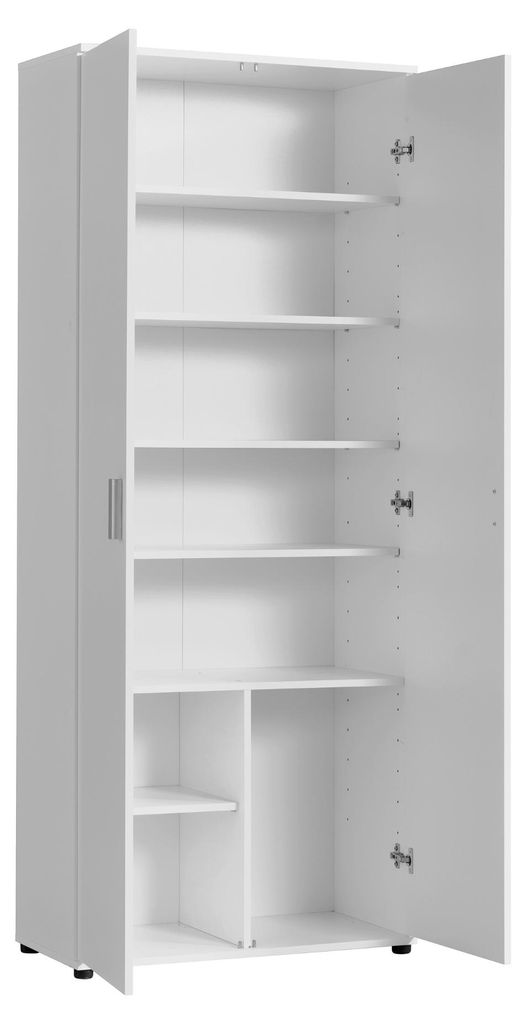 Mehrzweckschrank 75 cm breit Weiß 2 Türen & 6 Einlegeböden
