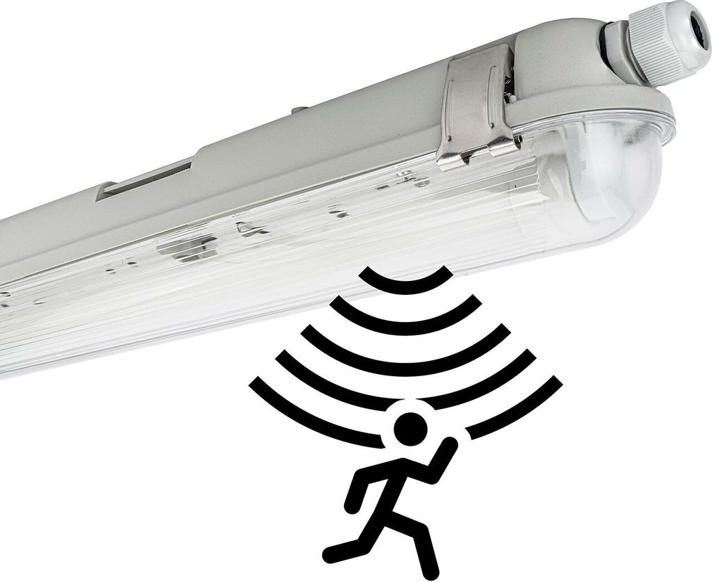 LED Feuchtraumleuchte Wannenleuchte 150cm 1x 22W T8 Röhre 840 Neutralweiß 4000K IP65 mit Sensor