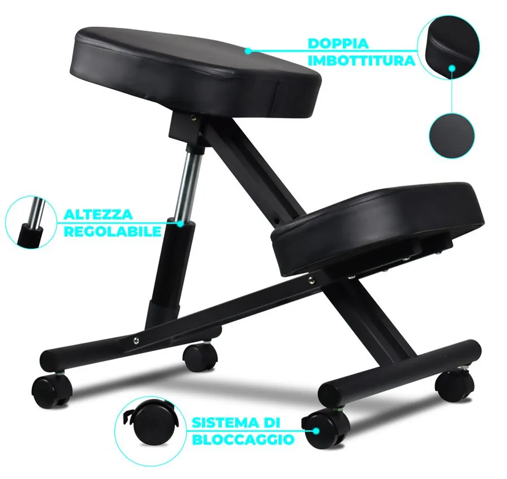 Tabouret orthopédique postural réglable à roulettes noires Modèle Ergofit - 2