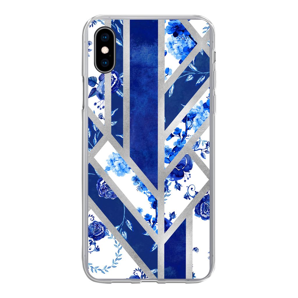 MuchoWow Handyhülle Schutzhülle Hülle für iPhone Xs Delfter Blau - Design - Luxus Silikon Softcase Handy Hülle - Handytasche