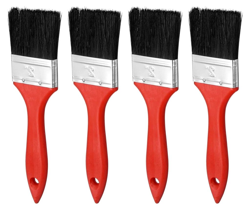 4 Stück Flache Malerpinsel 1,9 Zoll mit Rotem PP Griff für Kunst, Möbel, Schrank, Wand, Tür und Zierleiste