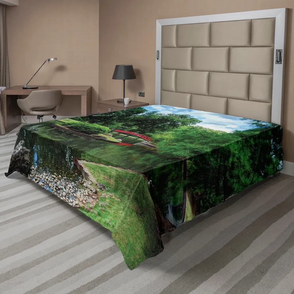 Drap de Dessus Décoratif Thème Nature et Jardin Japonais 266 x 260 cm
