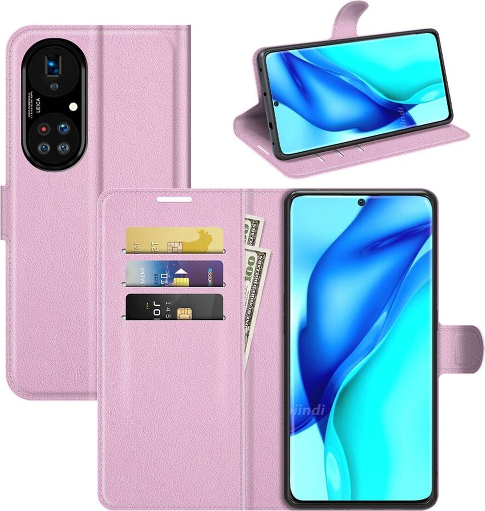 Schutzhülle für Huawei P50 Pro Case Handy Hülle Cover Case Schutztasche Wallet Etuis, Farbe:Rosa