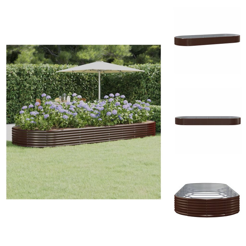 vidaXL Hochbeet Pulverbeschichteter Stahl 373x140x36 cm Braun - Blumentöpfe & Pflanzgefäße