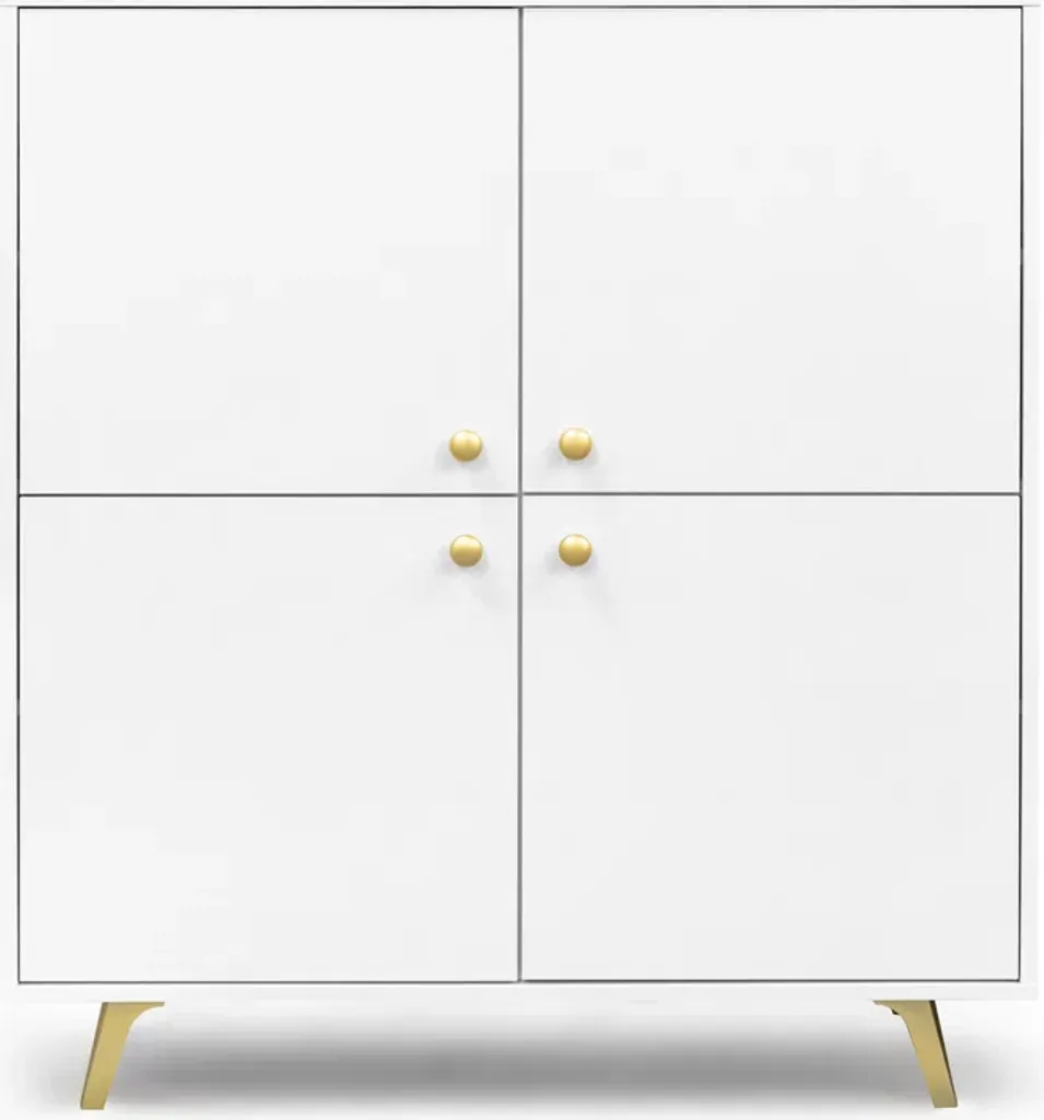 Commode quatre portes JOELE blanc design épuré pour rangement salon
