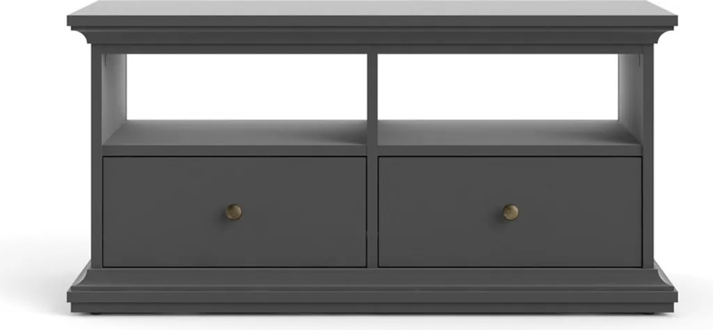 Meuble TV 2 Tiroirs Venedig Gris Mat - Rangement Multimédia Compact