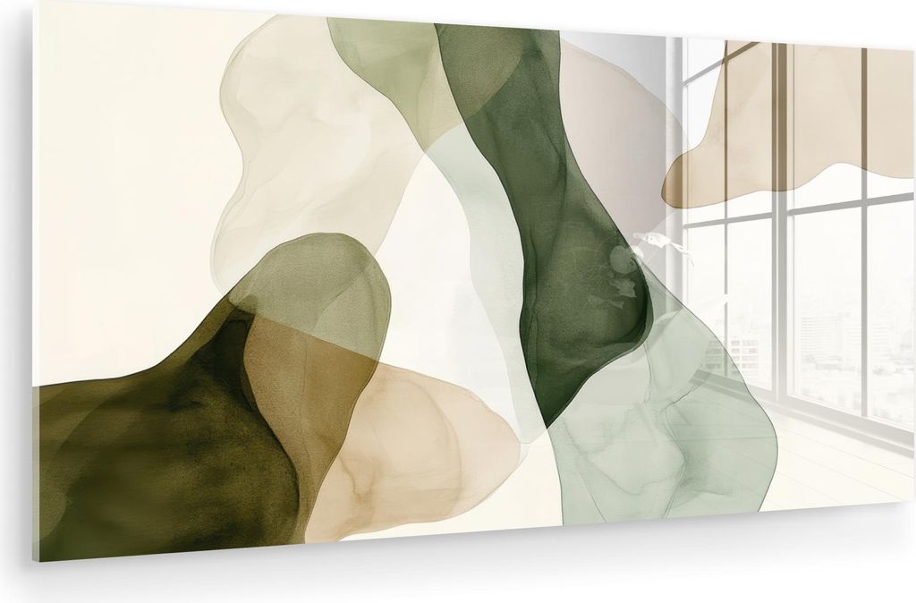 MuchoWow Glasbilder - Bilder auf Wandbild - Foto auf Glas Japandi - Abstrakt - Grün 120x60 cm Wanddekoration aus Glas - Acrylglasbild - Acrylbilde...