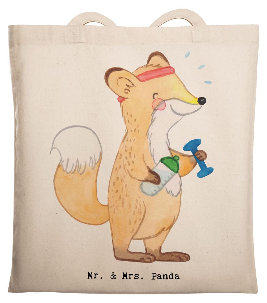 Mr. & Mrs. Panda totebag Fuchs Fitness - Transparent - Geschenk, Einkaufstasche, Sportclub, Laptoptasche, Kraftsport, Shopping Tasche, Sport, Treib...