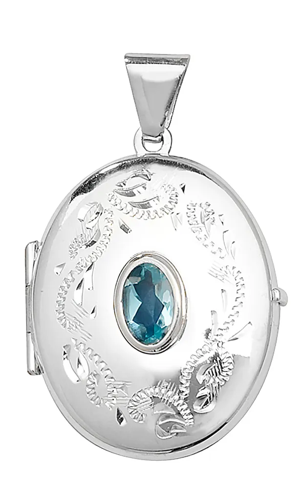 Médaillon Femme Argent 925 avec Topaze Bleue 28mm*18mm Modèle TRS23763