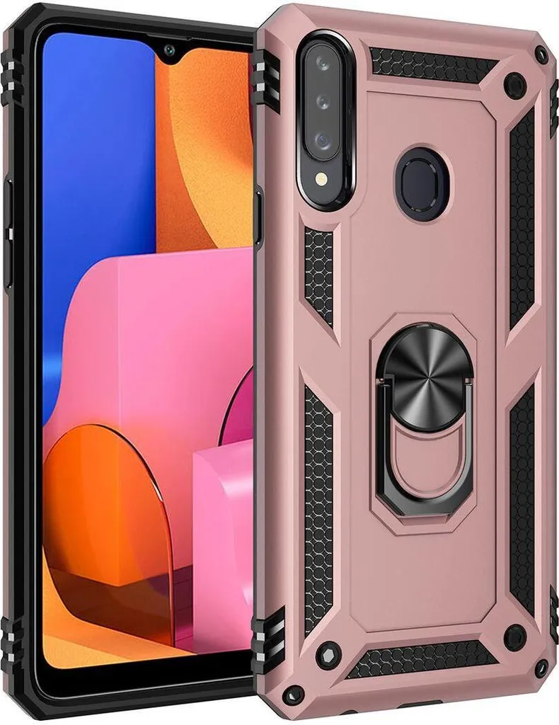 LaimTop Galaxy A20S Case, Hybrid Rugged Armour Rotatable Ring Holder Stand Dual Layer Hard PC + TPU Custodia protettiva antiurto per Samsung Galaxy A20S Rose Gold