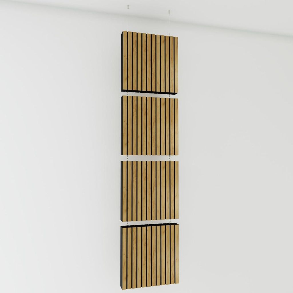 4er-Pack—Dekorative Akustik-Hängepaneele |200x50cm | Hängende Raumteiler | Modulare schallabsorbierende Paneele |SLATO | Eiche