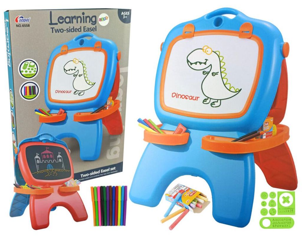 Leantoys Tablica Dwustronna Magnetyczna Kredowa Niebiesko Czerwona Szablony