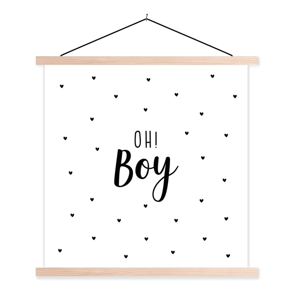 MuchoWow Textilposter Zitate - Kind - Jungen - Oh! Junge - Sprichwörter 60x60 cm mit holzfarbenen Rahmen - Wanddekoration