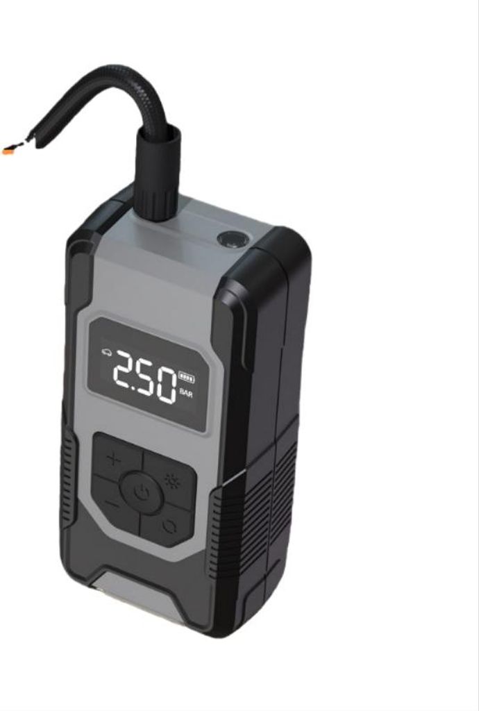 INF Tragbarer Reifenfüller - 12V Akku-Luftpumpe mit Digitalmanometer Grau