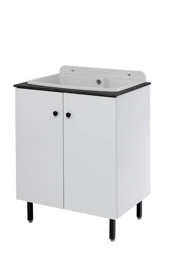 Meuble évier de cuisine complet blanc 80 cm SIGO avec double porte