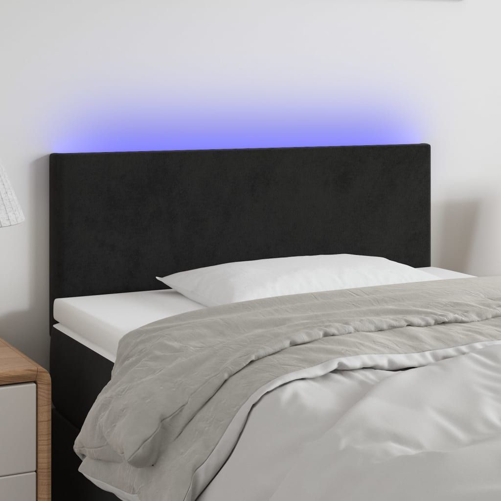 The Living Store LED Kopfteil Schwarz 100x5x78/88 cm Samt